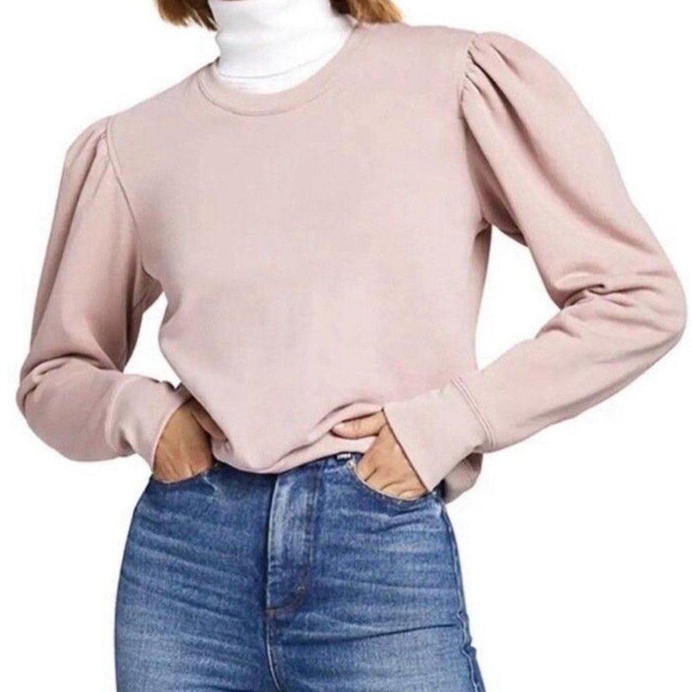 A.L.C. RAYNA PUFF SLEEVE SWEATSHIRT SIZE SMALL LIGHT PINK CREWNECK COTTON